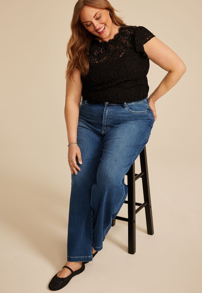 Plus Size Flying Monkey™ Dark High Rise Wide Leg Jean - Image 3