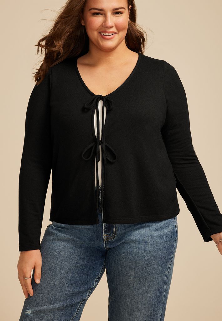 Plus Size Double Front Tie Cardigan - Image 3