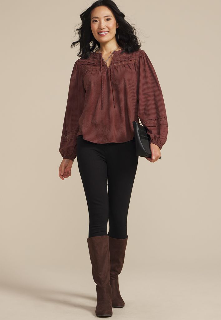 Brown Shadow Striped Peasant Blouse - Image 3