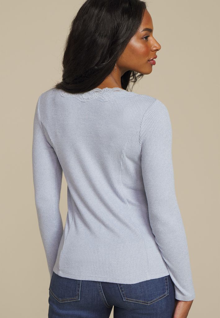 Cozy Lace Trim V Neck Top - Image 2
