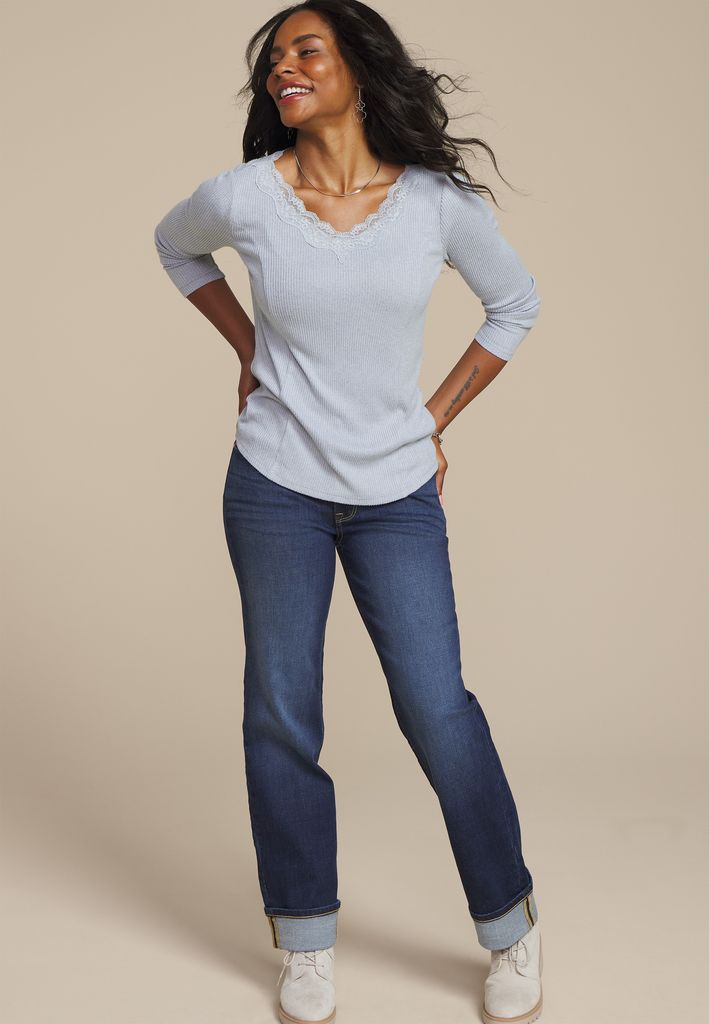 Cozy Lace Trim V Neck Top - Image 3