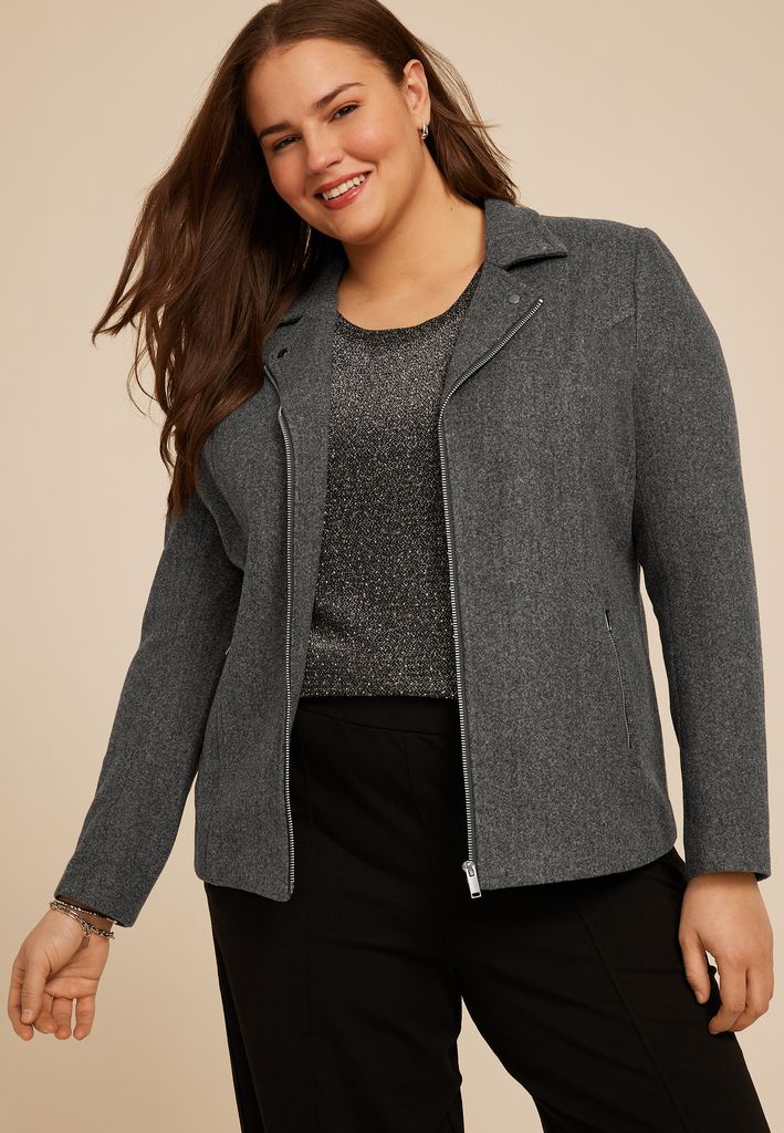 Plus Size Gray Moto Blazer Jacket - Image 3
