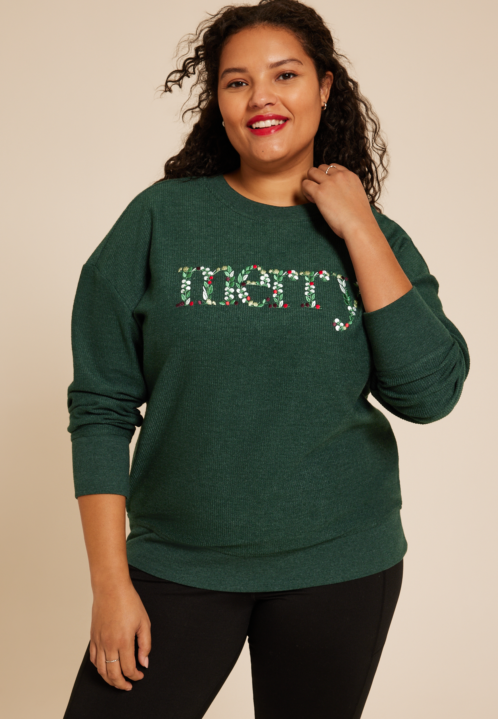 Plus Size Merry Embroidered Relaxed Fit Sweatshirt - Image 2