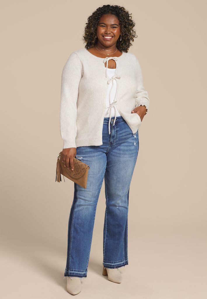 Plus Size Bow Tie Front Cardigan - Image 3