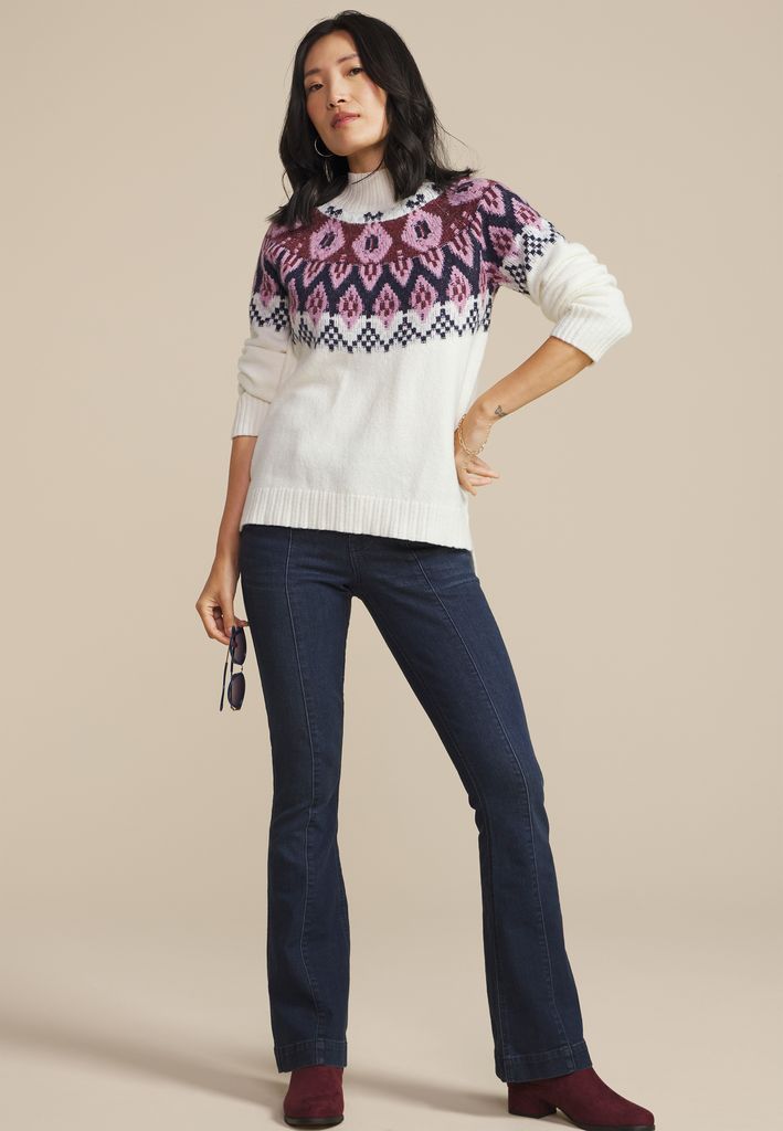 Abstract Fair Isle Mock Neck Sweater - Image 3
