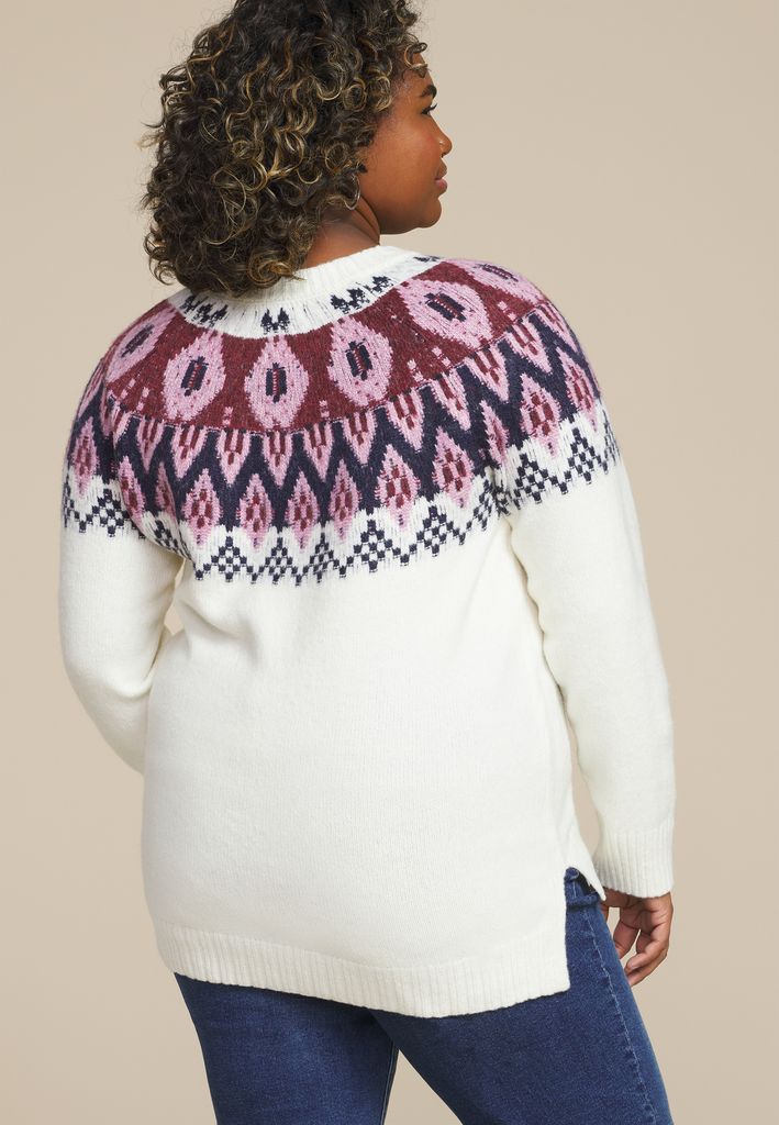 Plus Size Abstract Fair Isle Mock Neck Sweater - Image 2