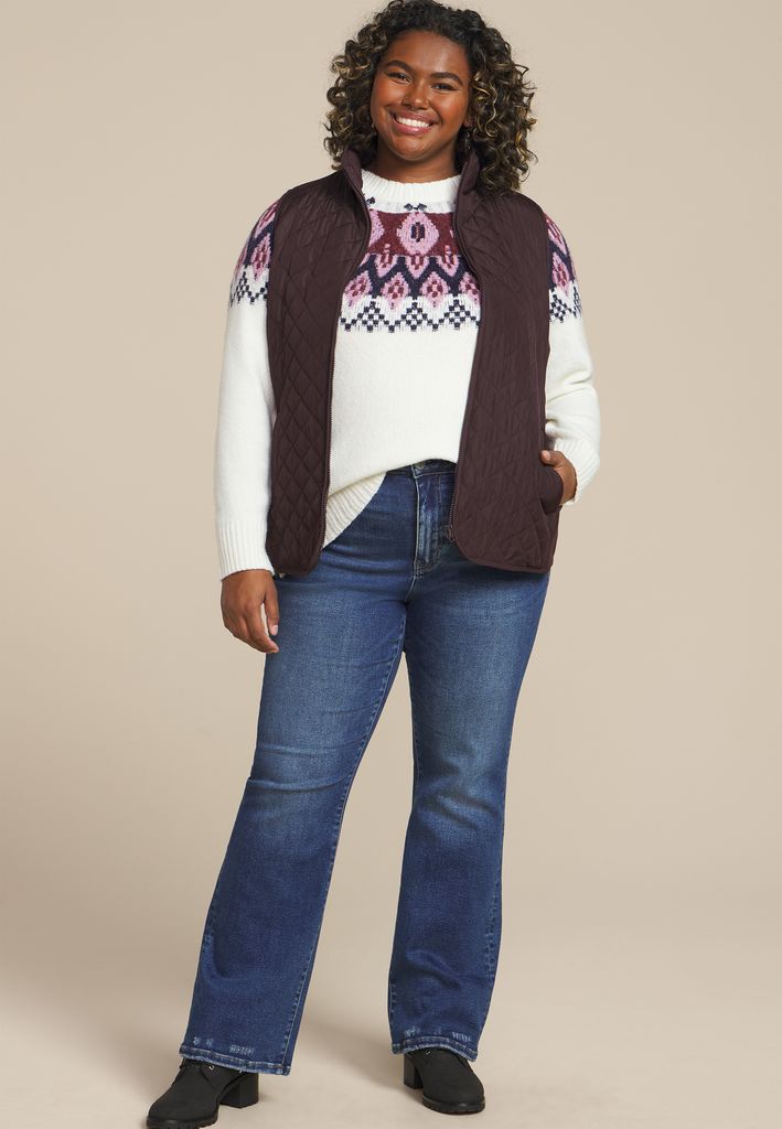 Plus Size Abstract Fair Isle Mock Neck Sweater - Image 3