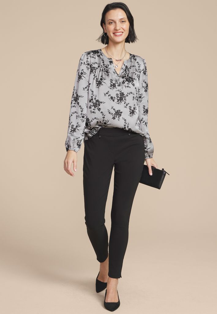 Gray Satin Floral Print Blouse - Image 3