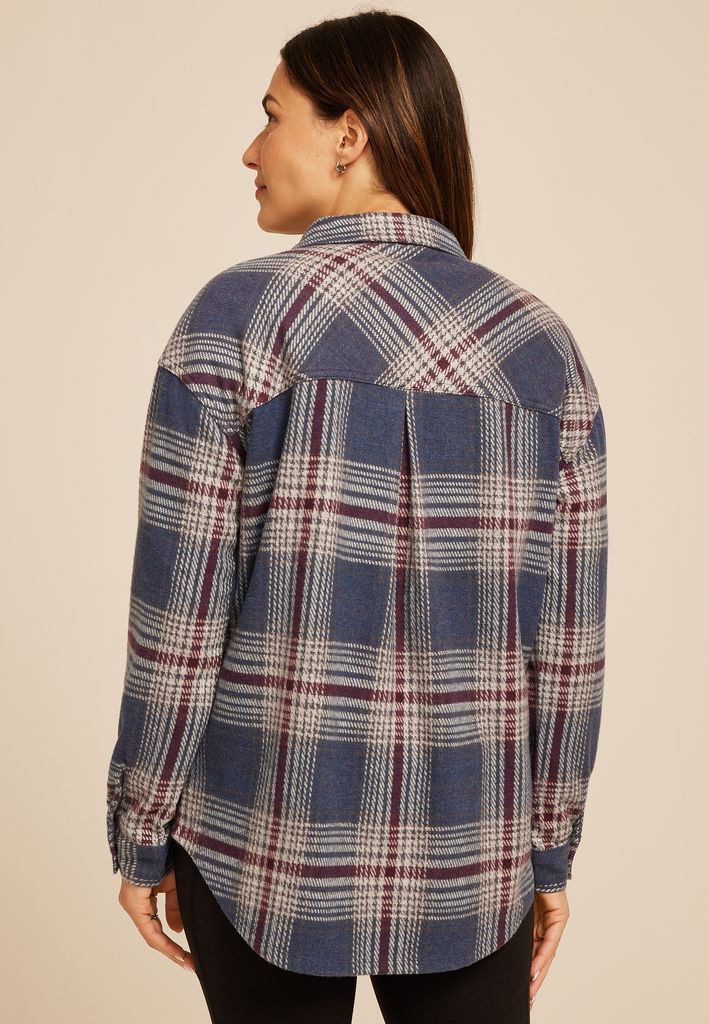 Plaid Boyfriend Tunic Button Down Shirt - Image 2