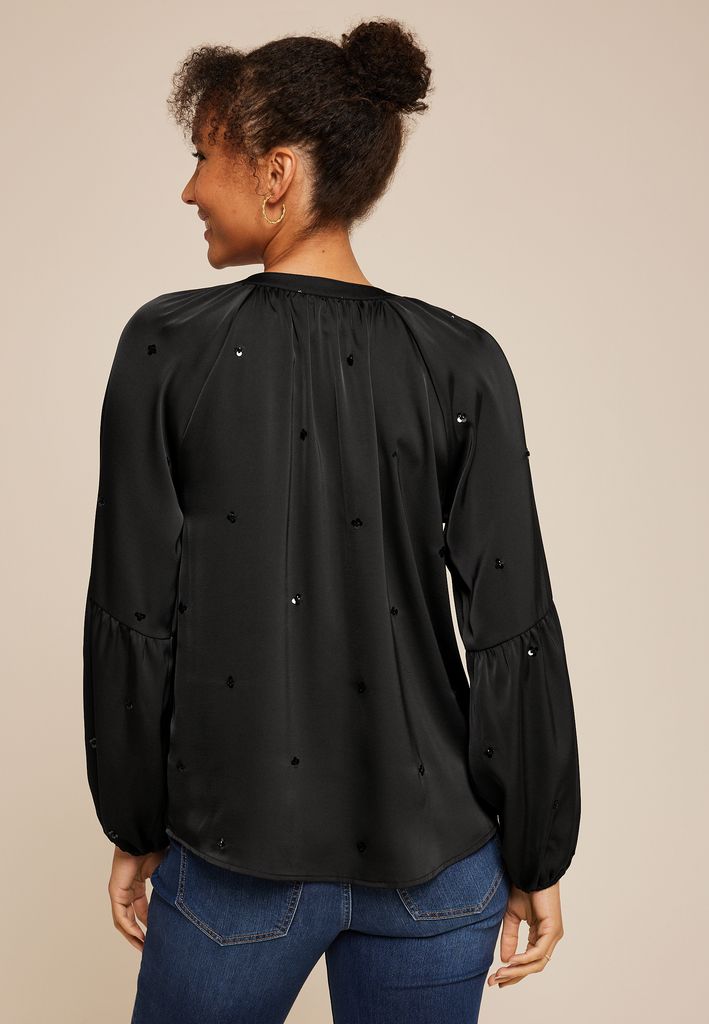 Sequin Embellished Balloon Sleeve Blouse - Image 2