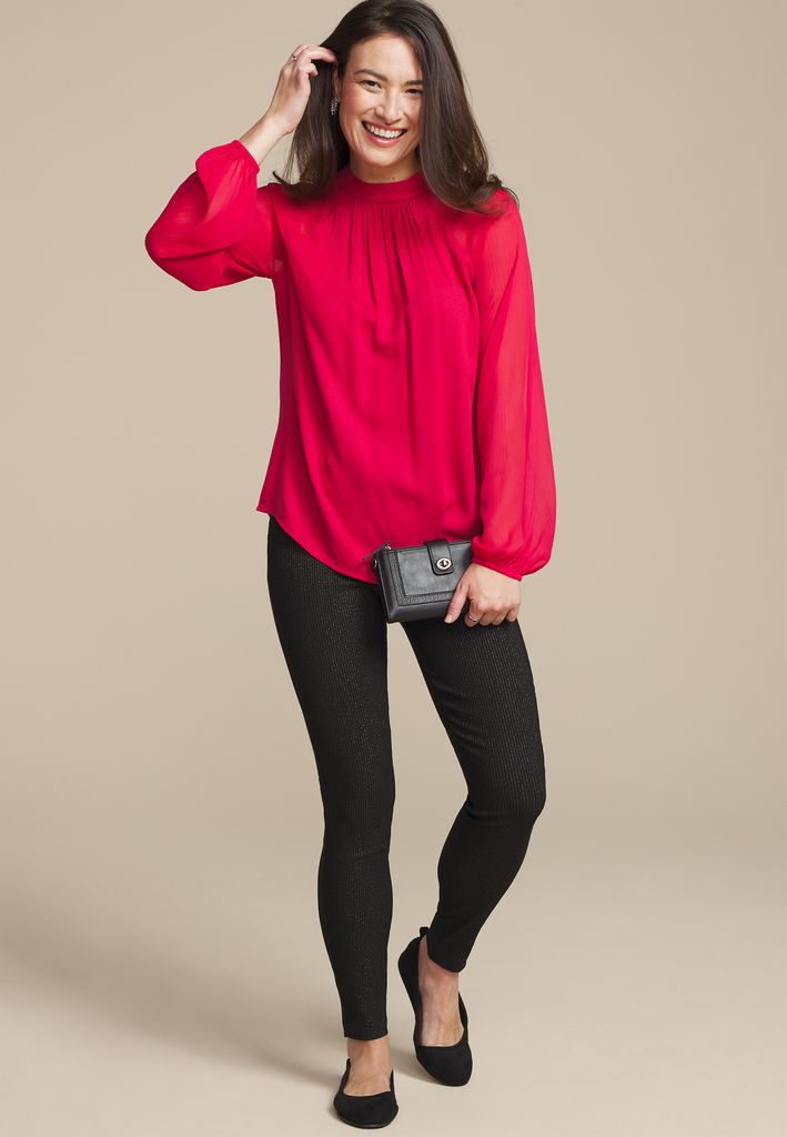 Mock Neck Long Sheer Sleeve Blouse - Image 3