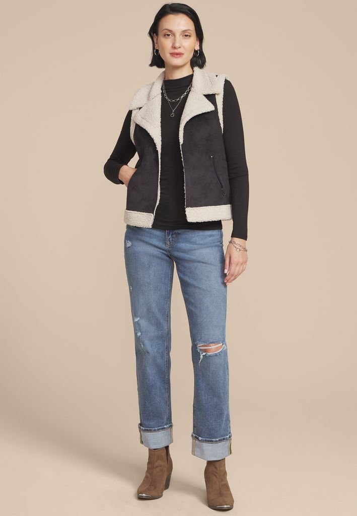 Faux Suede Bonded Shearling Vest - Image 3