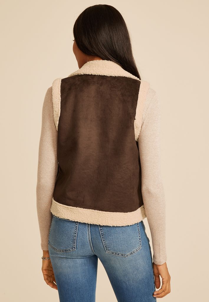 Faux Suede Bonded Shearling Vest - Image 2