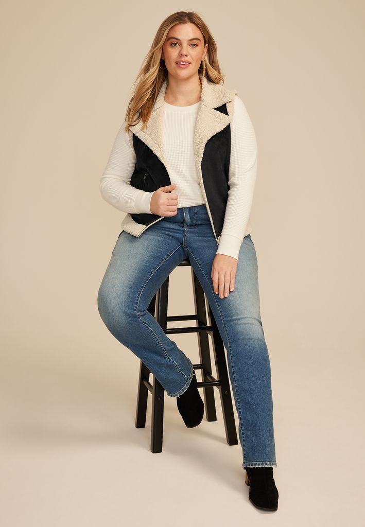 Plus Size Faux Suede Bonded Shearling Vest - Image 3