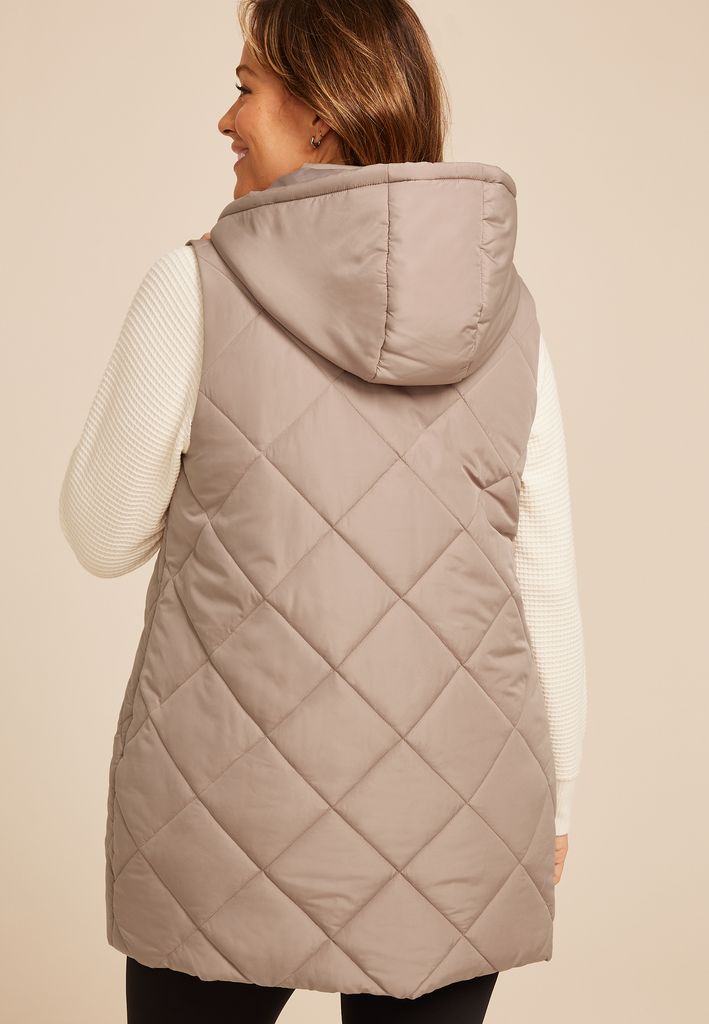 Plus Size Quilted Long Hooded Vest - Image 2