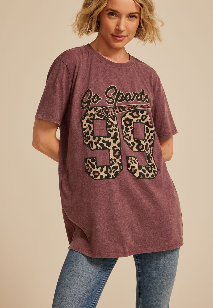 Go Sports Leopard Print Oversized Fit Graphic Tee