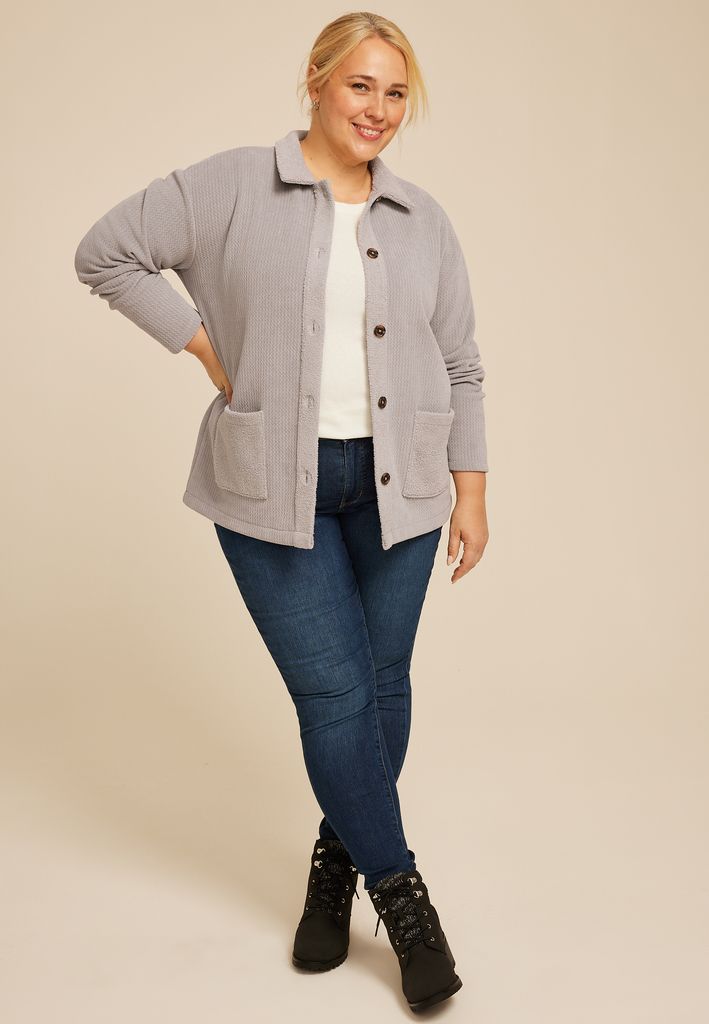 Plus Size Cozy Textured Shacket - Image 3