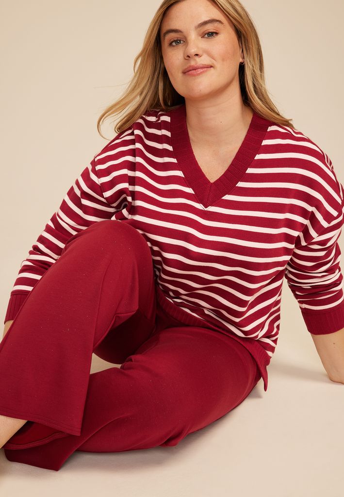 Plus Size Willowsoft Striped Relaxed Fit Sweatshirt - Image 3