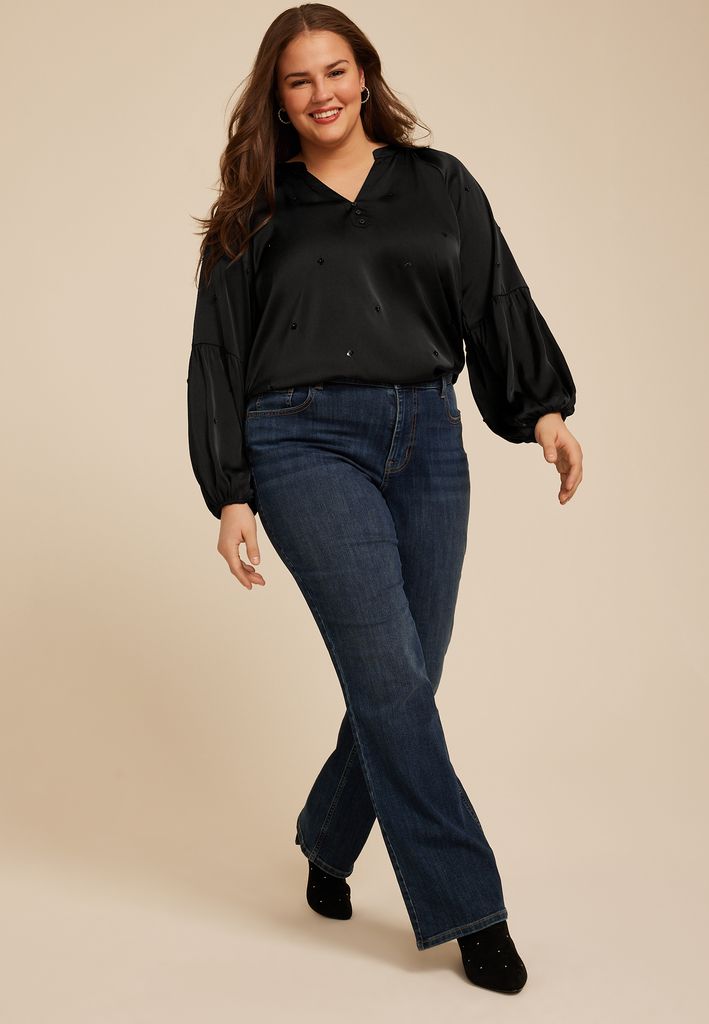Plus Size Sequin Embellished Balloon Sleeve Blouse - Image 3