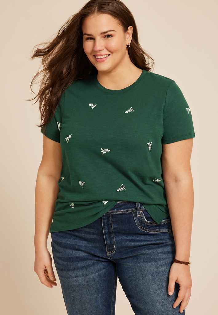 Plus Size 24/7 Dawson Holiday Tree Crew Neck Tee