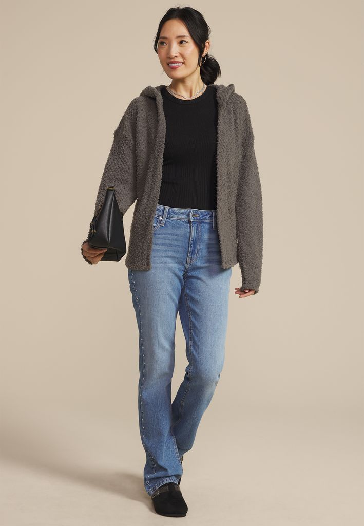 Cozy Hooded Open Front Cardigan - Image 3