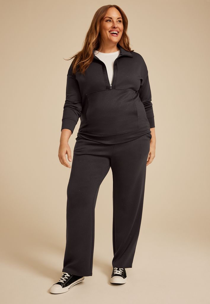 Plus Size Sparkle Scuba Knit Half Zip Sweatshirt - Image 3