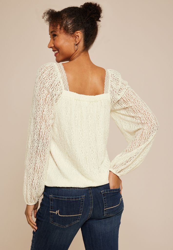 Satin Trim Lace Bubble Hem Blouse - Image 2
