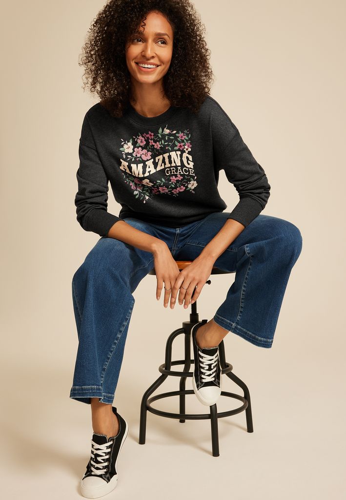 Amazing Grace Floral Relaxed Fit Sweatshirt - Image 3