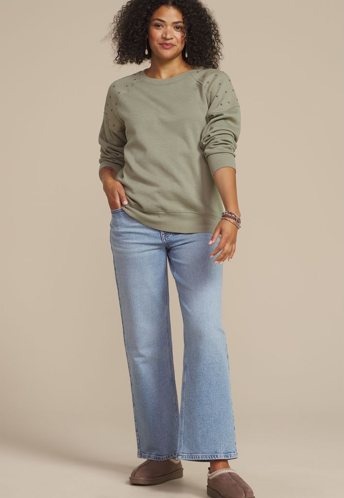 Olive Embroidered Star Shoulder Sweatshirt - Image 3