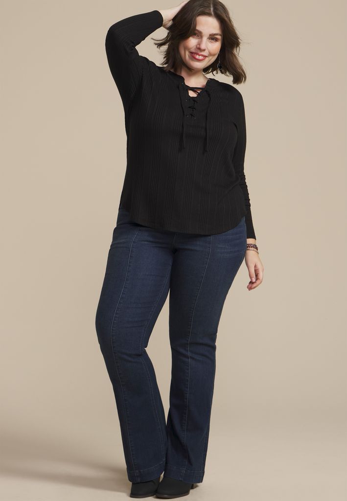 Plus Size Variegated Lace Up Top - Image 3