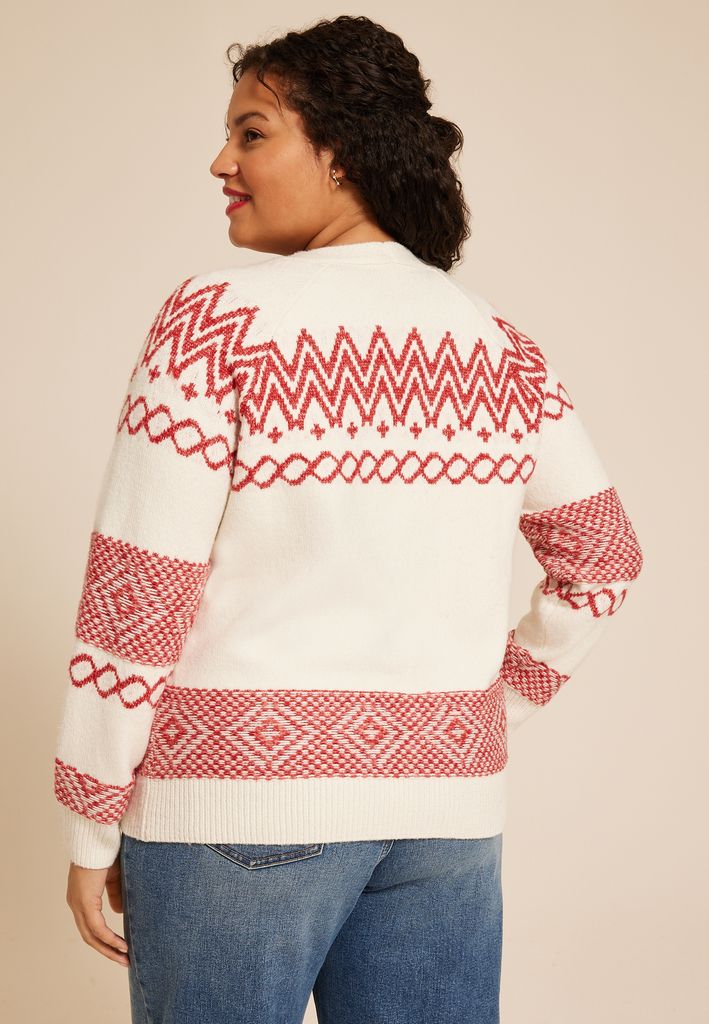 Plus Size Fair Isle Button Front Cardigan - Image 2