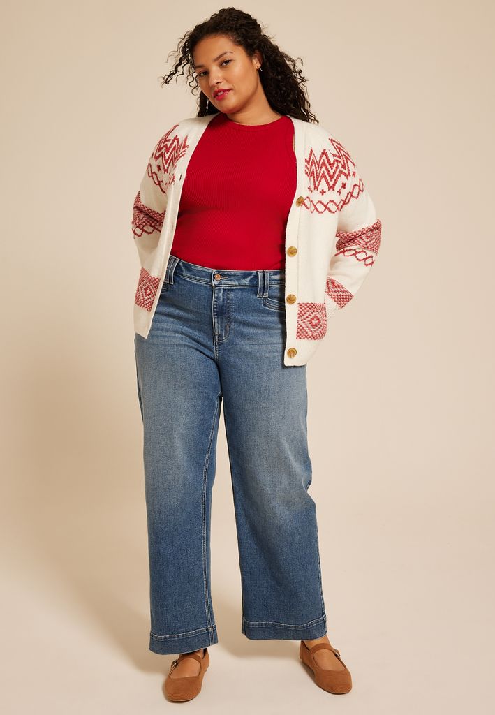 Plus Size Fair Isle Button Front Cardigan - Image 3