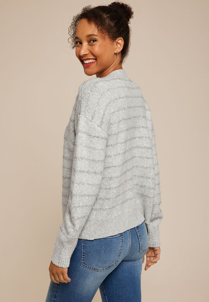 Tinsel Striped Eyelash Open Front Cardigan - Image 2