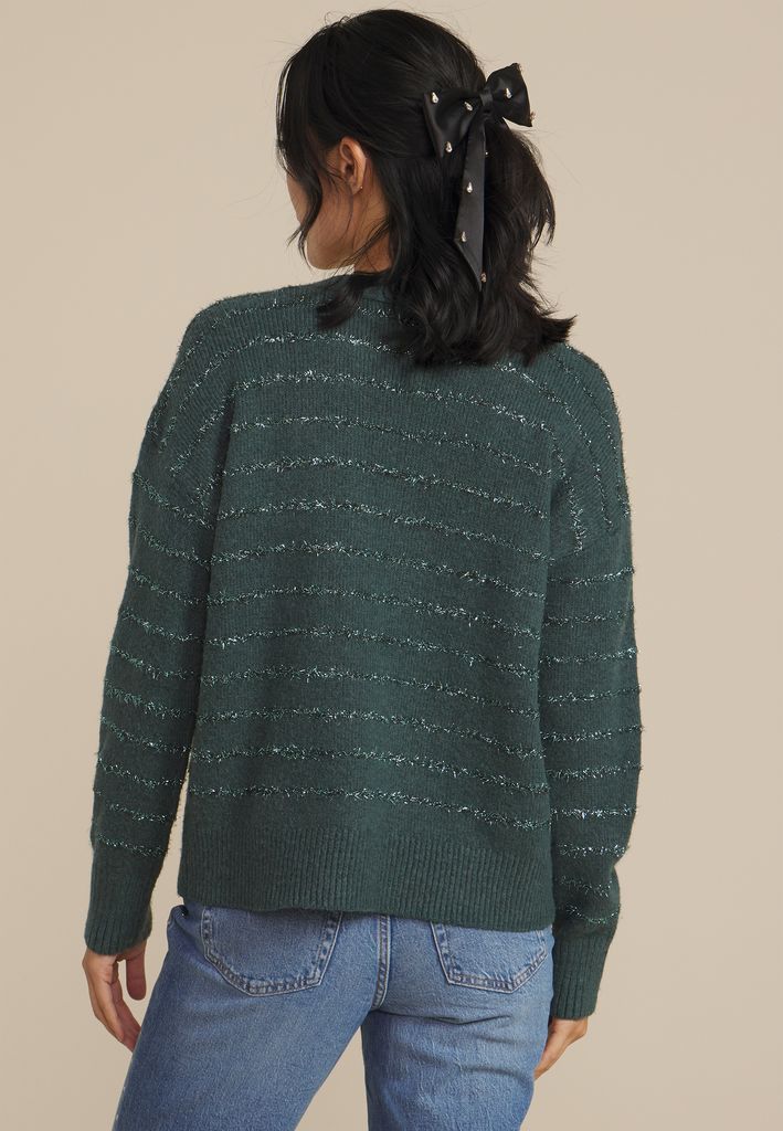 Tinsel Striped Eyelash Open Front Cardigan - Image 2