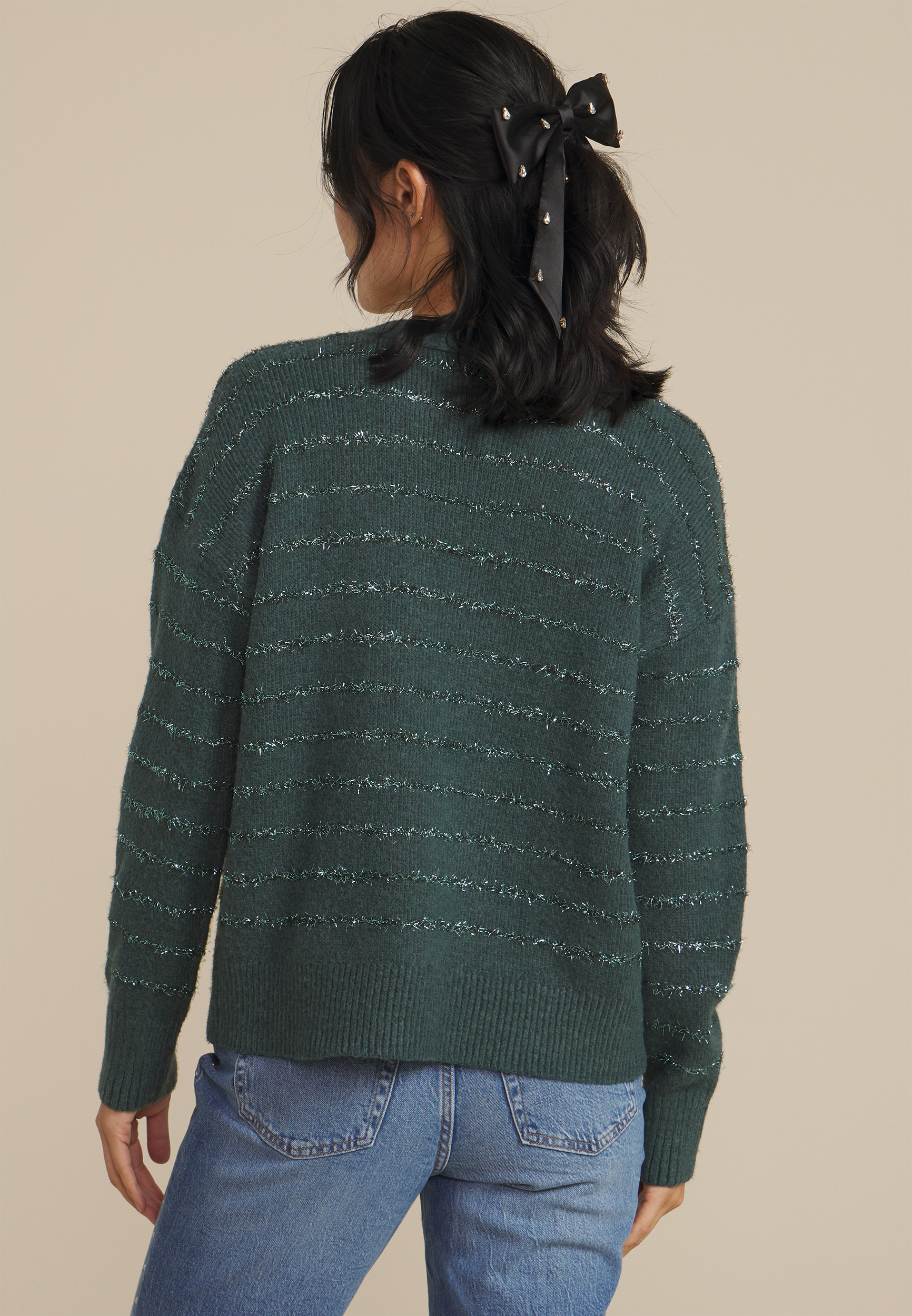 Tinsel Striped Eyelash Open Front Cardigan - Image 2