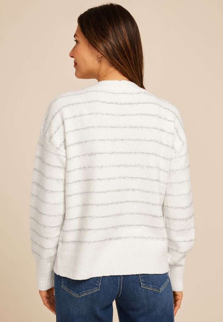 Tinsel Striped Eyelash Open Front Cardigan - Image 2
