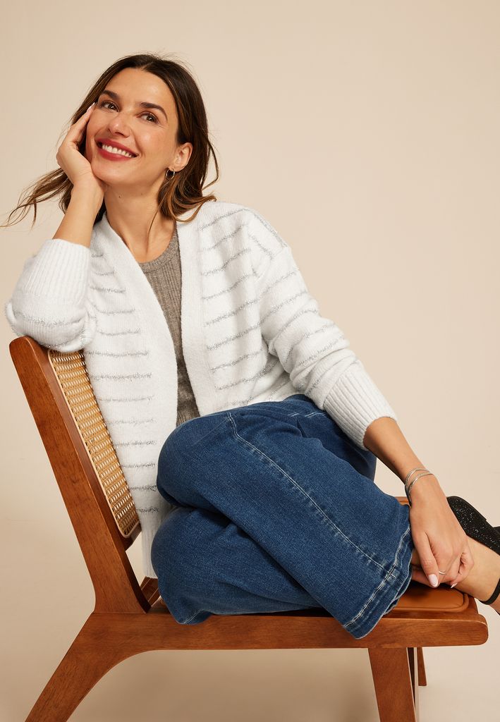 Tinsel Striped Eyelash Open Front Cardigan - Image 3