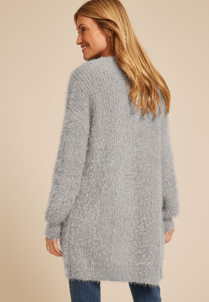 Eyelash Open Front Long Cardigan - Image 2