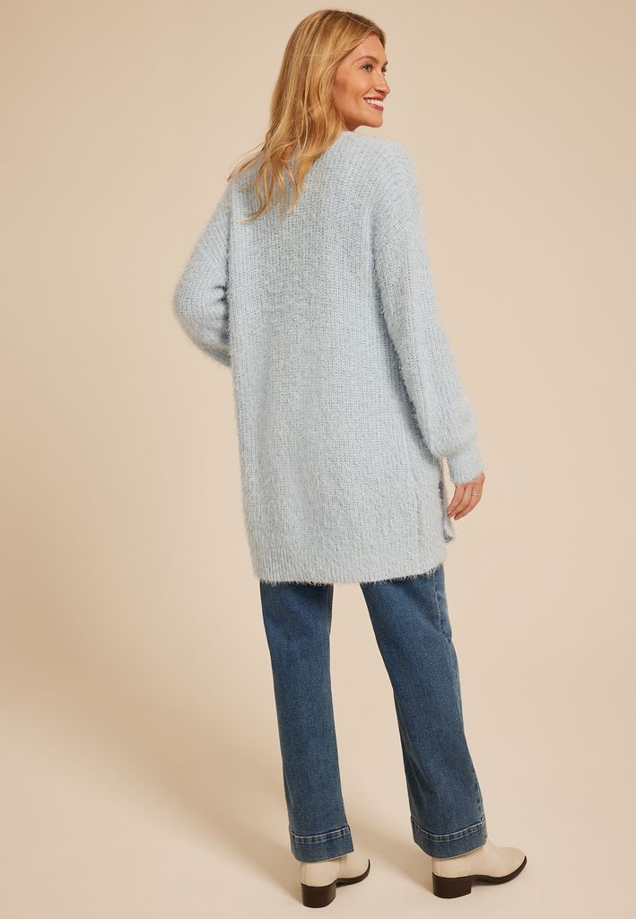 Eyelash Open Front Long Cardigan - Image 2
