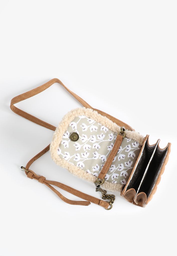 North South Faux Suede And Sherpa Trim Phone Pouch - Image 2