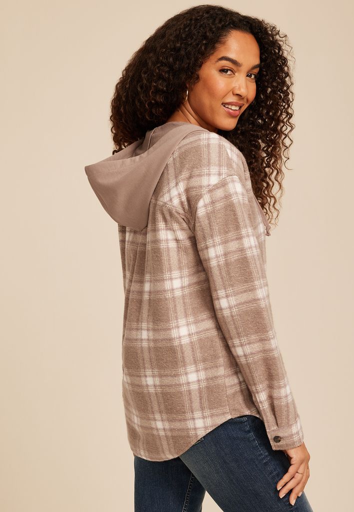 Vintage Plaid Hooded Shacket - Image 2