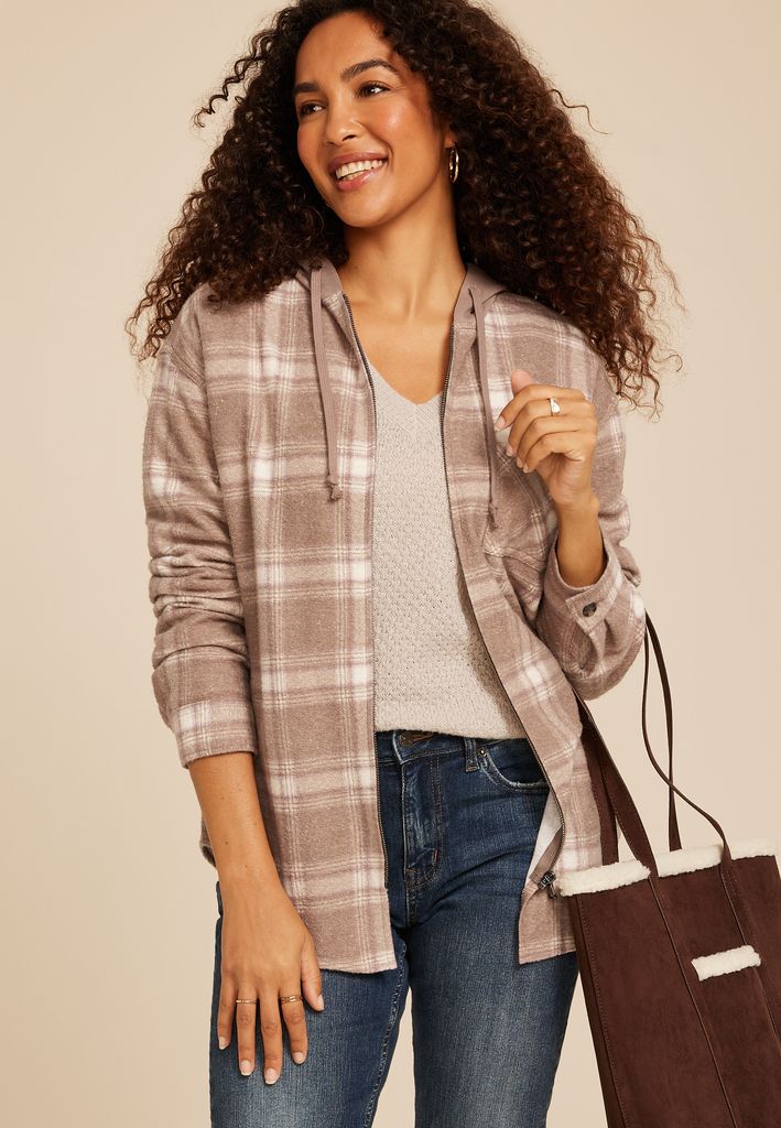 Vintage Plaid Hooded Shacket - Image 3