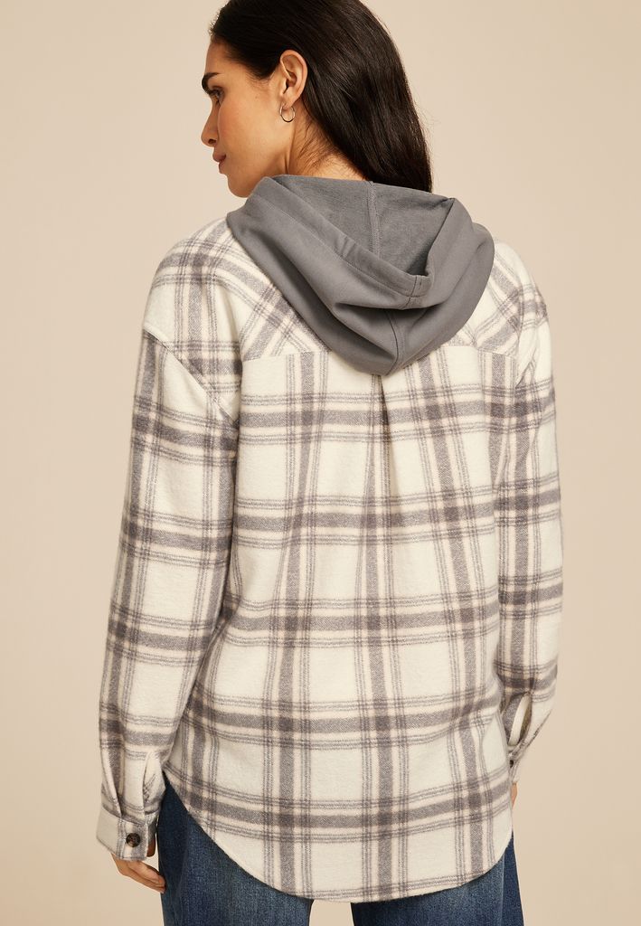 Vintage Plaid Hooded Shacket - Image 2