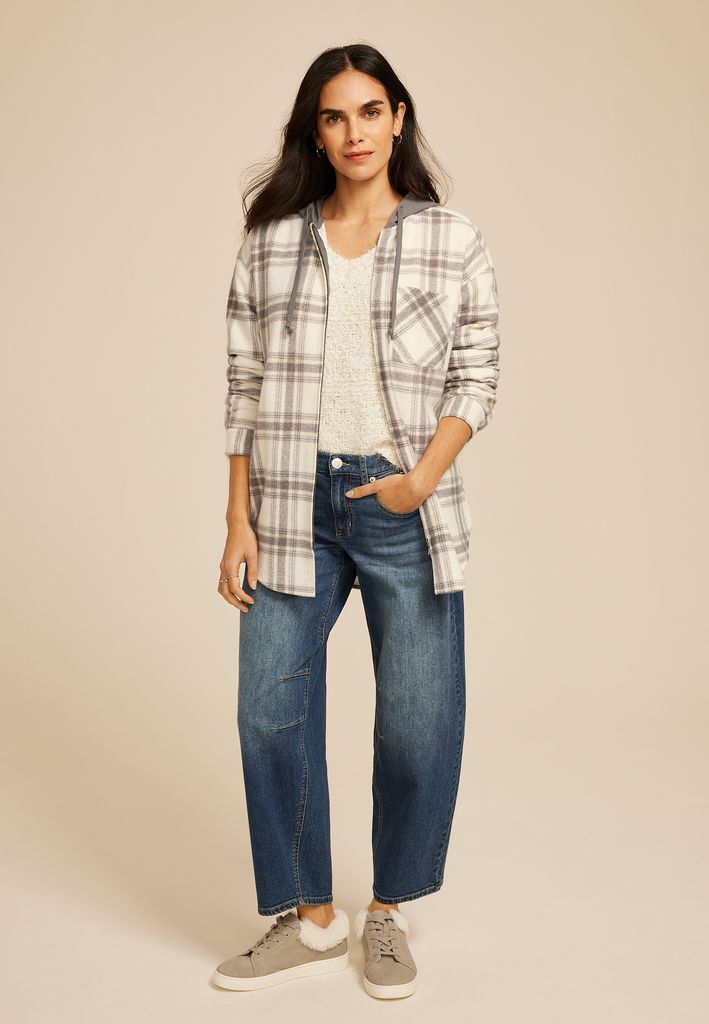 Vintage Plaid Hooded Shacket - Image 3