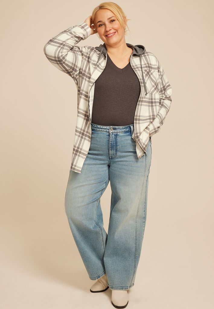 Plus Size Vintage Plaid Hooded Shacket - Image 3