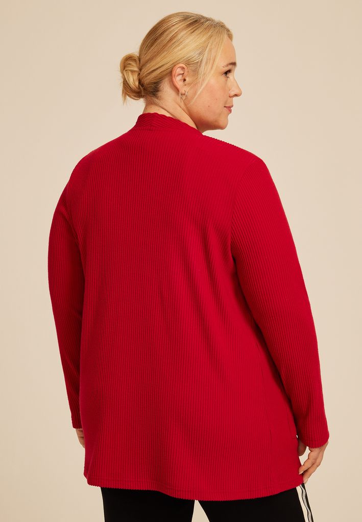 Plus Size Ribbed Open Front Cardigan - Image 2