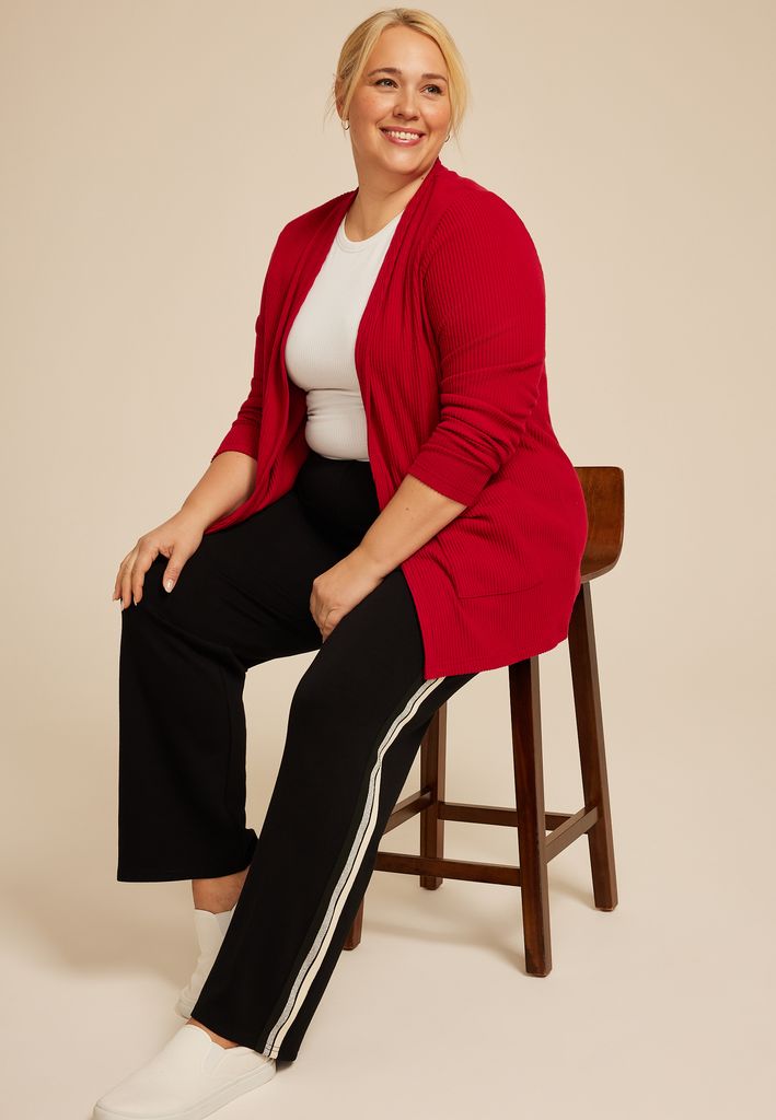 Plus Size Ribbed Open Front Cardigan - Image 3
