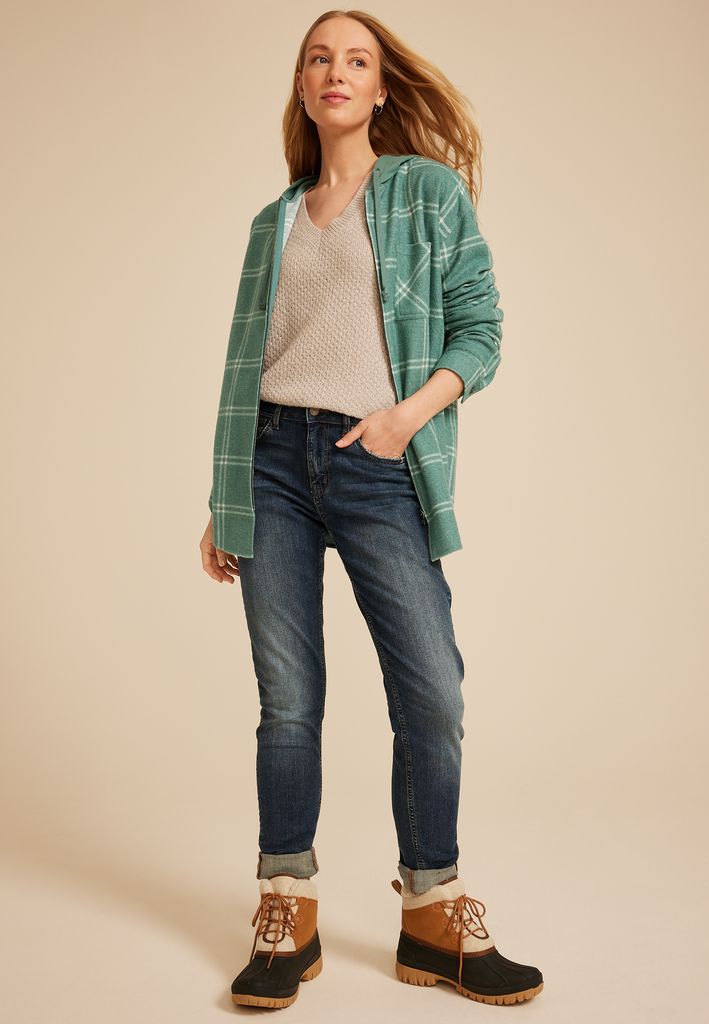 Vintage Plaid Hooded Shacket - Image 3