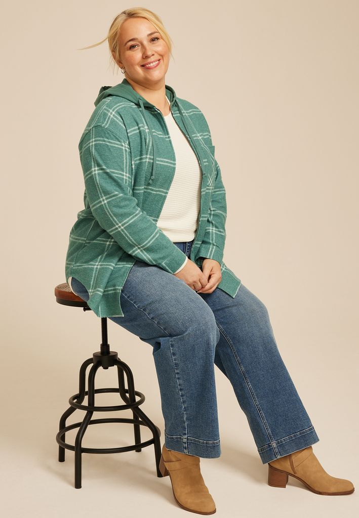 Plus Size Vintage Plaid Hooded Shacket - Image 3