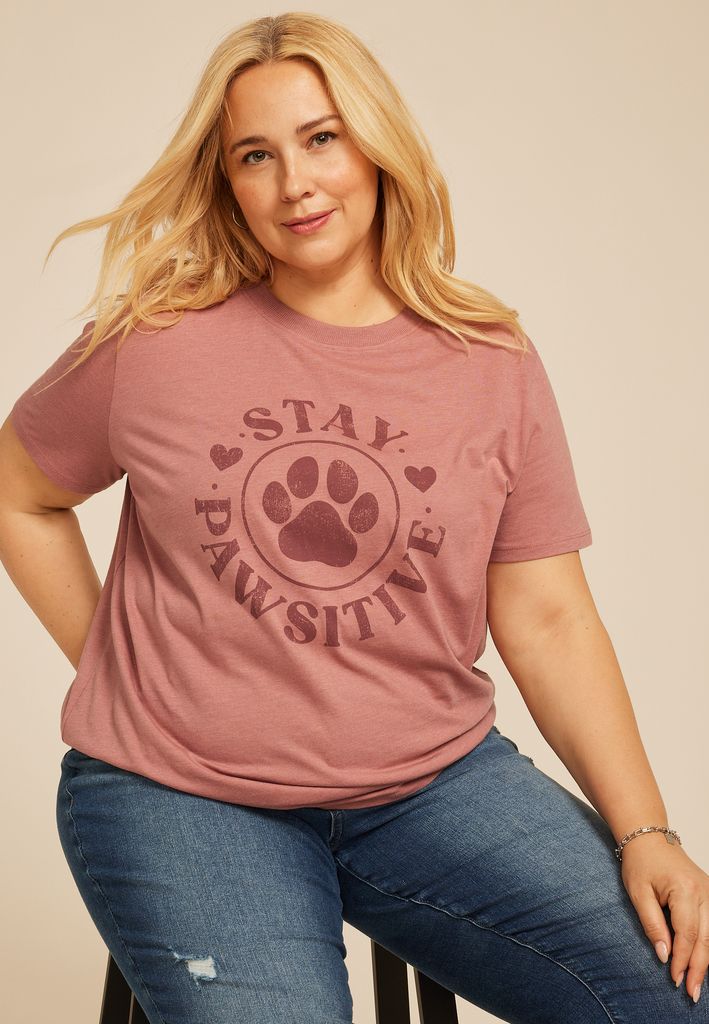 Plus Size Stay Pawsitive Oversized Fit Graphic Tee - Image 3